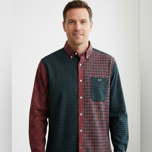New! Vineyard Vines Tartan Plaid Poplin Button Down Whale Shirt Mens Size Large - Picture 1 of 9